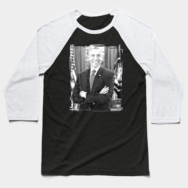 Portrait Pencil Sketch Barack Obama Baseball T-Shirt by Aventi